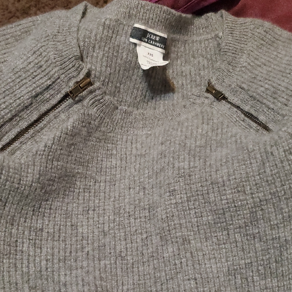 J‎ Crew Cashmere Sweater Waffle Knit Zipper Detail Heather Grey Sz XXS